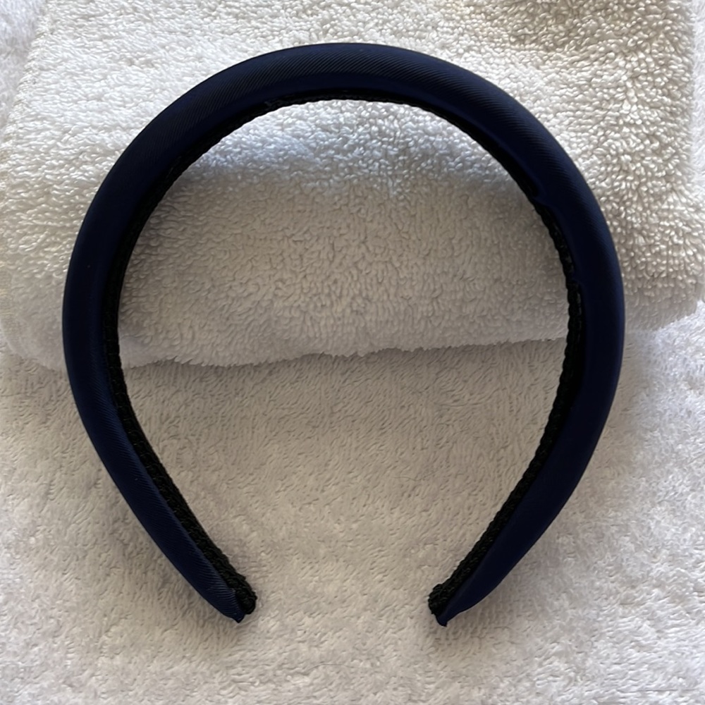 1970s Padded Headband - Navy Blue Satin